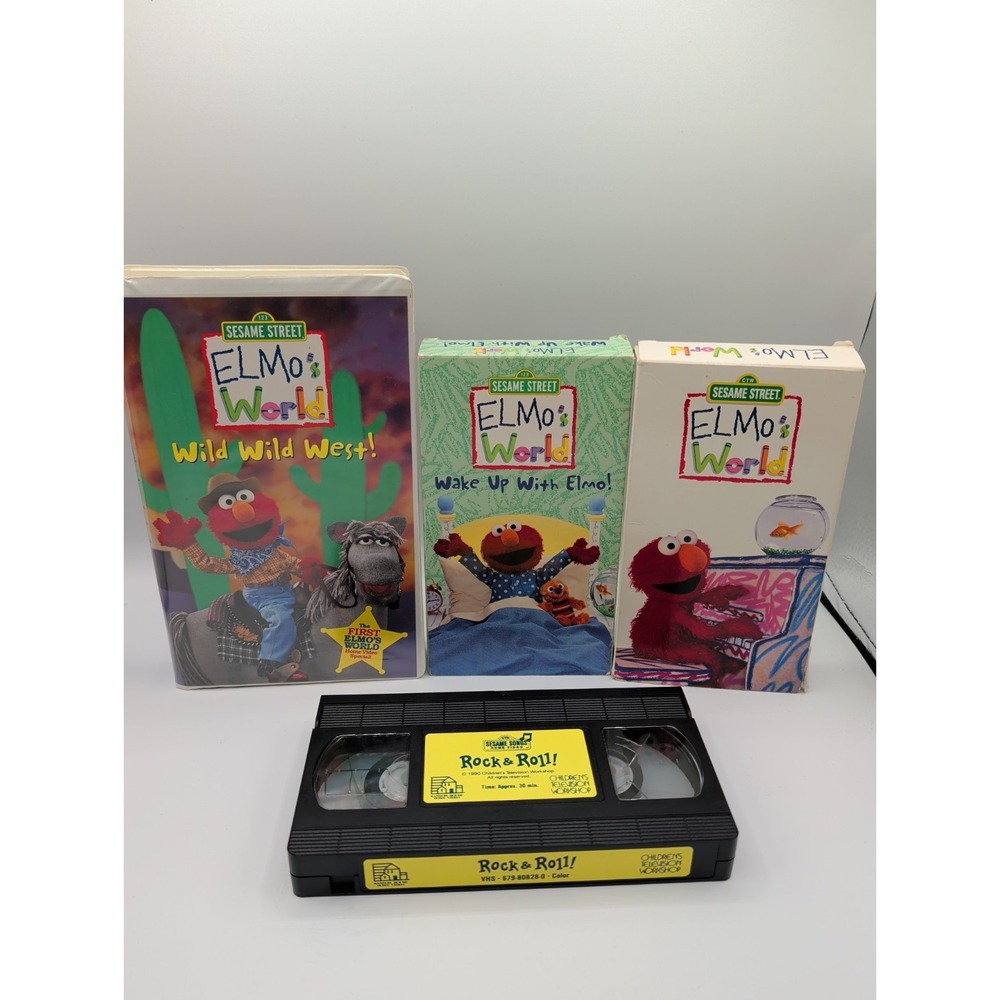 4 Elmo’s World VHS- Wake Up w Elmo, Wild Wild West, Rock & Roll Sesame Street